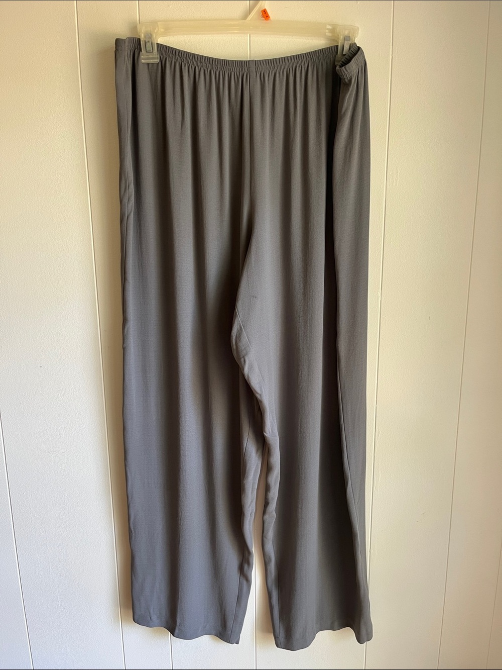 Eileen Fisher Wide Leg Grey 100% Silk Elastic Waist Pants Coastal Grandma Sz XL